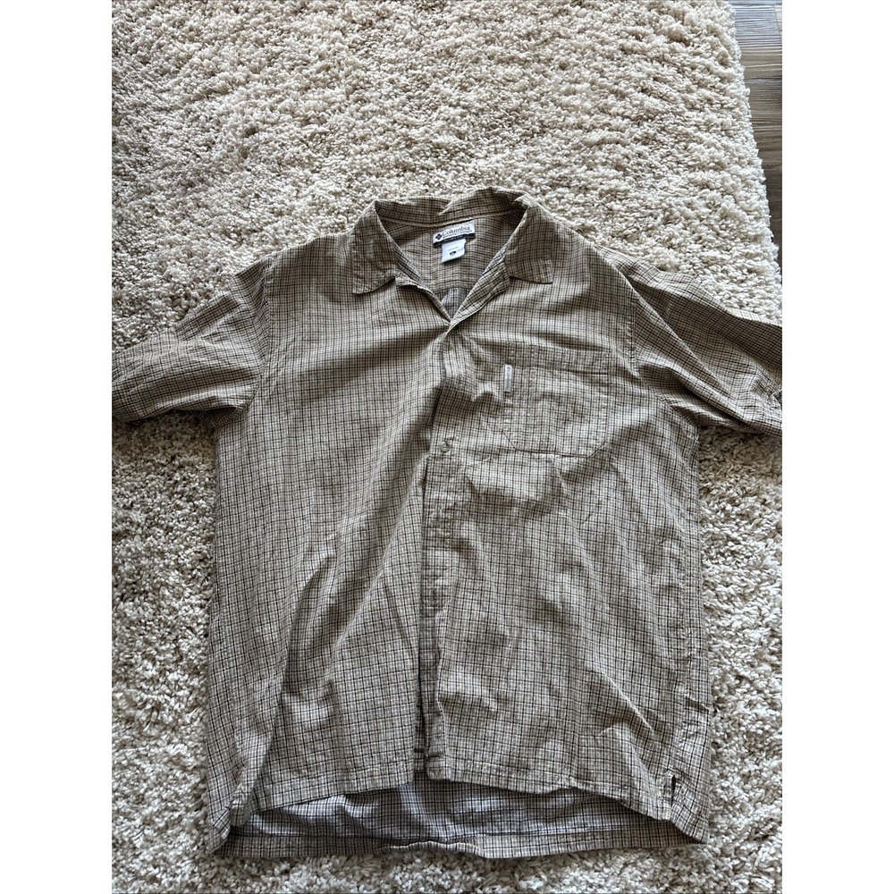 Mens Columbia Sportswear's Beige Plaid Short Sleeve Shirt Size XL
